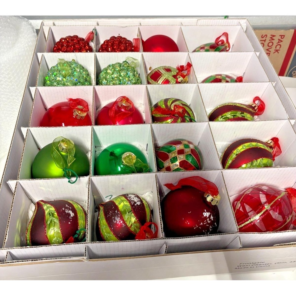 Used Frontgate Red Green Glass Christmas Ornaments Lot of 16 - FLAWS